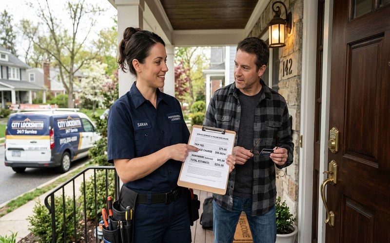 Locksmith invoice showing trip fee line item